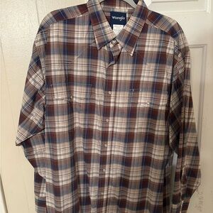 Wrangler Men's Plaid Shirt - Blue and Brown